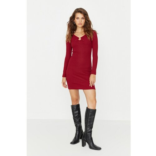 Trendyol Claret Red Cut Out Detailed Knitted Dress Slike
