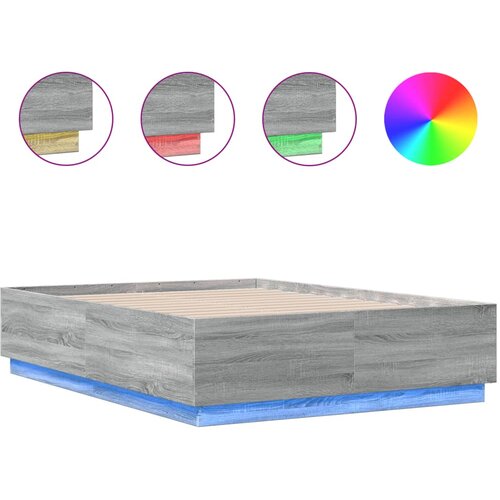 VidaXL Posteljni okvir z LED lučkami siva sonoma 135x190 cm inž. les, (21095295) Slike