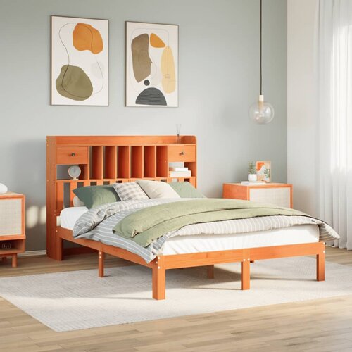 VidaXL Krevet s regalom za knjige bez madraca 140 x 190 cm od borovine Slike