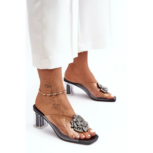 Kesi Transparent flip-flops with high heels with embellishment, black S.Barski MR1037-20