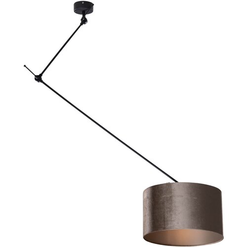 QAZQA Viseča svetilka črna z žametnim senčilom taupe 35 cm - Blitz Slike