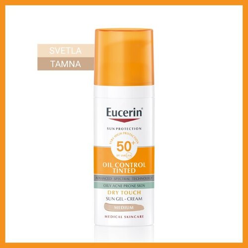 Eucerin oil control tonirani gel-krem za zaštitu masne kože od sunca spf 50+ tamni, 50 ml Slike