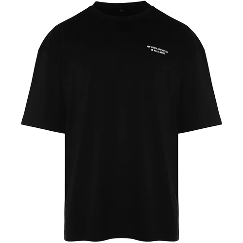 Trendyol Black Men's Oversize/Wide Cut Crew Neck Text Printed Short Sleeve 100% Cotton T-Shirt