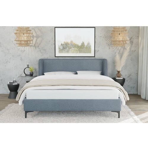 Ropez Modra oblazinjena zakonska postelja z letvenim dnom 160x200 cm Basti &amp;ndash; Slike
