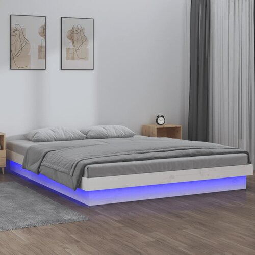 The Living Store LED posteljni okvir bel 140x190 cm trden les - Posteljni Okvir, (21527263) Slike