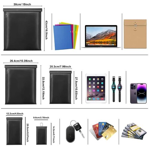 Techsuit RFID torba protiv krađe - za ključeve - novac i kartice - vatrootporna - vodootporna- EMF Blocker- 20x12cm - crna Slike