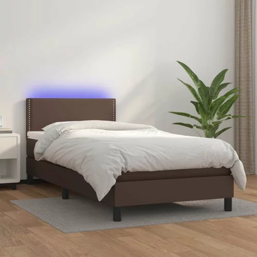  Box spring postelja z vzmetnico LED rjava 100x200 cm um. Usnje, (20726071)