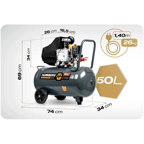Humberg HM-265 &amp;ndash; Oljni kompresor za zrak 50 L, 1800 W, 10 barov Slike