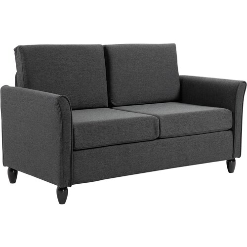 HOMCOM dvosedežna zofa s širokim sedežem in odstranljivimi blazinami za dnevno sobo iz tkanine z učinkom lanu in pene, 141x70x78 cm, temno siva in črna, (20755581) Cene