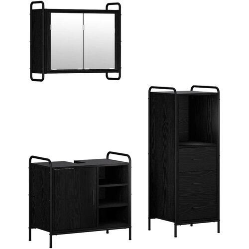  Set ormarića za kupaonicu 3 kom. Crni hrast 40 x 36 x 109,5 cm Slike