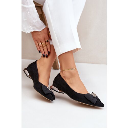Laura Messi Elegant Suede Ballet Flats For Women With Bow 2893 Black Cene
