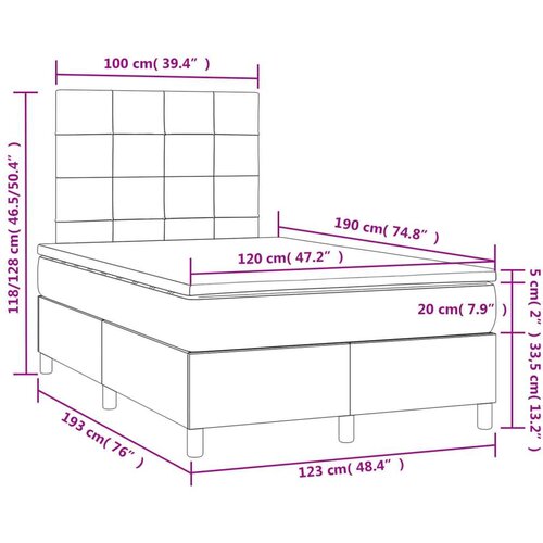 VidaXL Krevet box spring s madracem LED ružičasti 120x190cm bar&amp;scaron;unasti Slike