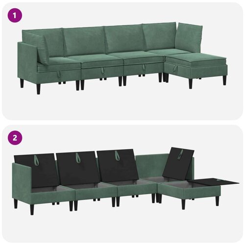  Set namje&amp;scaron;taja za dnevni boravak 5 pcs Morska zelena Bar&amp;scaron;un - zelena boja mora 2x kutna + 2x srednja + 1x stolić Slike