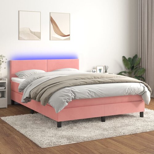 VidaXL Krevet box spring s madracem LED ružičasti 140x200cm bar&amp;scaron;unasti Slike