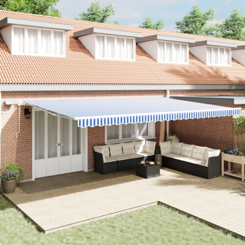VidaXL Skrovita tenda with Plava i bijela 6 x 3 m Platno i metal Slike
