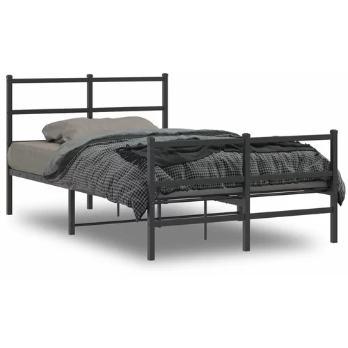 vidaXL Kovinski posteljni okvir z vzglavjem in vznožjem črn 120x190 cm