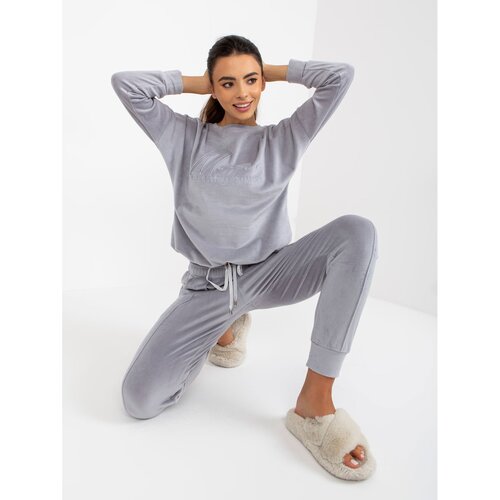 Fashion Hunters Gray soft velor pajamas with pants Slike