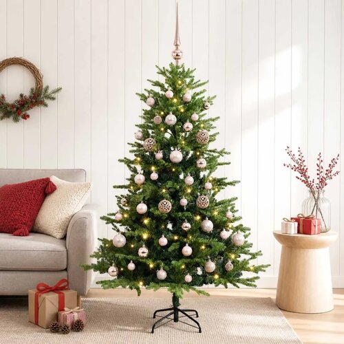  Umjetno božićno drvce s kuglicama 120 cm 150 LED lampica - Zelena 120 cm s LED-ima i ružičastim lopticama Cene