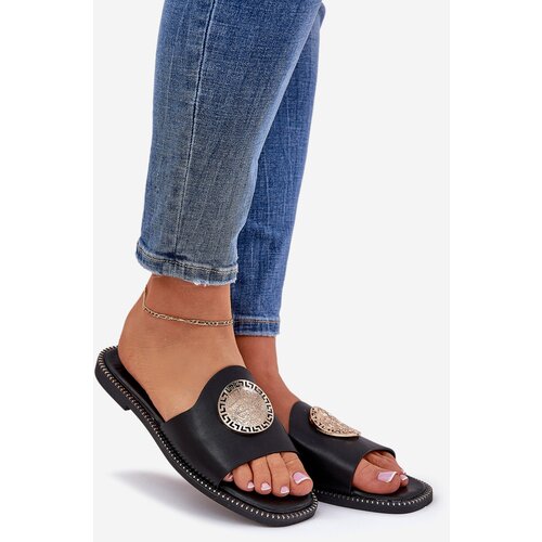 Boto Eco Leather Slides On Flat Heel With Decoration Black Tatereia Cene