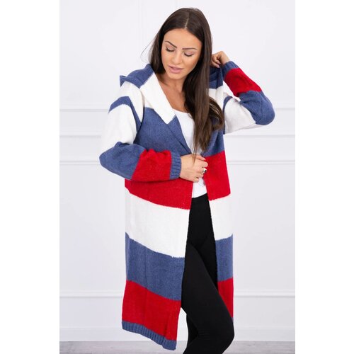 Kesi Three-color striped sweater ecru+jeans+red Cijene