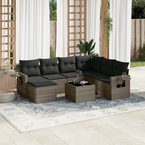 vidaXL 8-dijelni set vrtnih sofa od poliratana s jastucima sivi Cijene