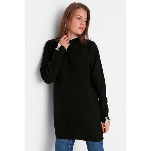 Trendyol Black Sleeves Pearl Detailed Knitwear Sweater Slike