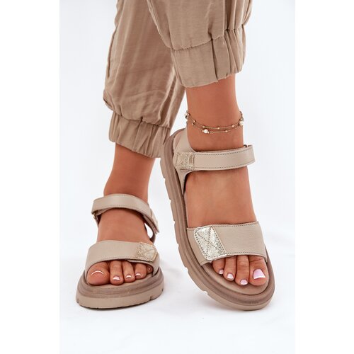 Zazoo Ladies Leather Sandals On Platform Beige 40443 Cene