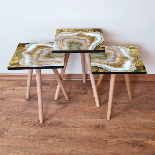 Hanah home 3Shp78 - Beige BeigeGoldWhiteBlack Nesting Table (3 Pieces) Cene