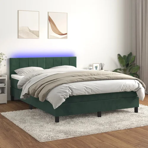  The Living Store Box spring postelja z vzmetnico LED tem. zelena 140x200cm žamet - Box Spring Postelja, (21448737)