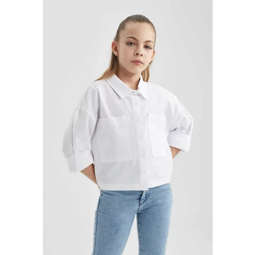 Defacto Girl Crop Oxford Long Sleeve Shirt