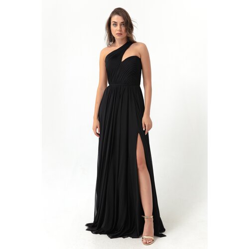 Lafaba Women's Black One-Shoulder Slit Long Evening Dress Slike