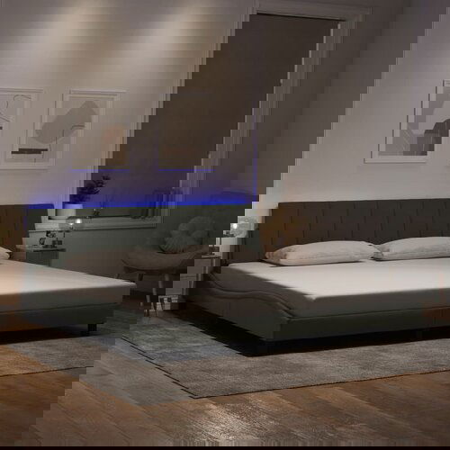 vidaXL Posteljni okvir z LED lučkami svetlo siva 200x200 cm žamet Cene