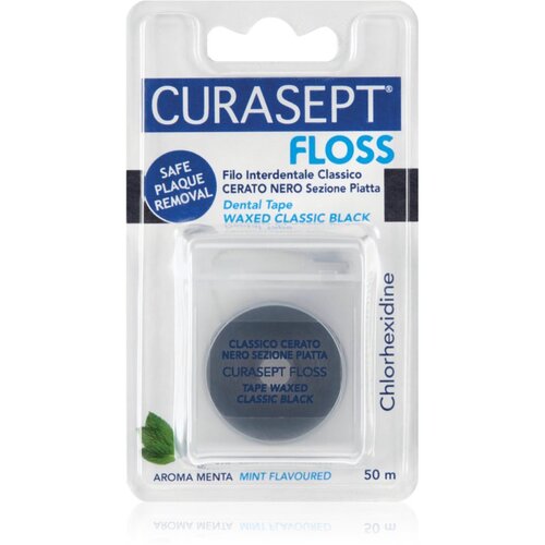 Curasept Dental Tape Waxed Classic Black voskasti dentalni trak z antibakterijskim dodatkom Mint 50 m Cene