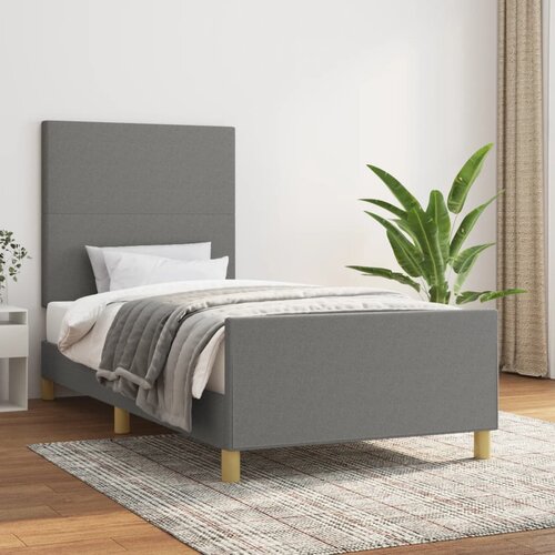 The Living Store Posteljni okvir z vzglavjem temno siv 100x200 cm blago - Posteljni Okvir Z Vzglavjem, (21527749) Slike
