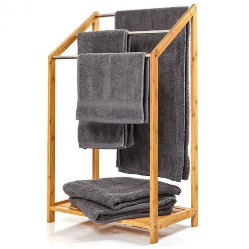 Blumfeldt Stojalo za brisače, 3 kovinske palice za brisače, 51x86x31cm, stopničasta oblika, bambus Slike