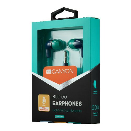 Canyon EPM-02 stereo earphones with inline microphone, green+blue, cable length 1.2m, 20*15*10mm, 0.013kg Slike