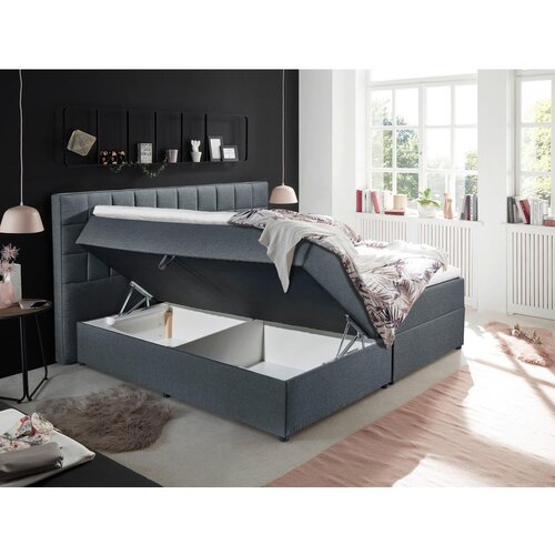 MID.YOU POSTELJA Z VZMETNICO 180 cm x 200 cm , tekstil, leseni material antracit Slike
