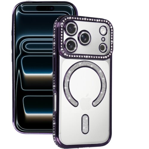 Onasi Silikonski ovitek Luxury MagSafe za iPhone 17 Pro - prozorno vijola z ble&scaron;čicami Cene