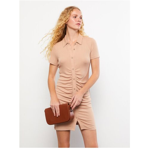 LC Waikiki Polo Neck Plain Short Sleeve Women's Bodycon Dress Cene