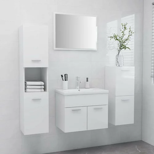  Komplet kopalniškega pohištva visok sijaj bele barve iverna pl., (20798122)