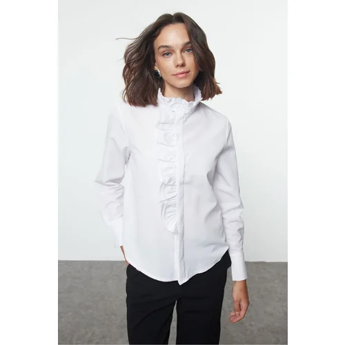 Trendyol White Ruffle Detailed Regular Fit Woven Shirt