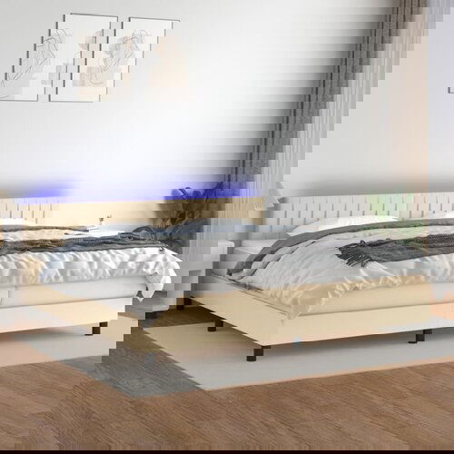  The Living Store Box spring postelja z vzmetnico LED krem 200x200 cm blago - Box Spring Postelja, (21453998) Slike