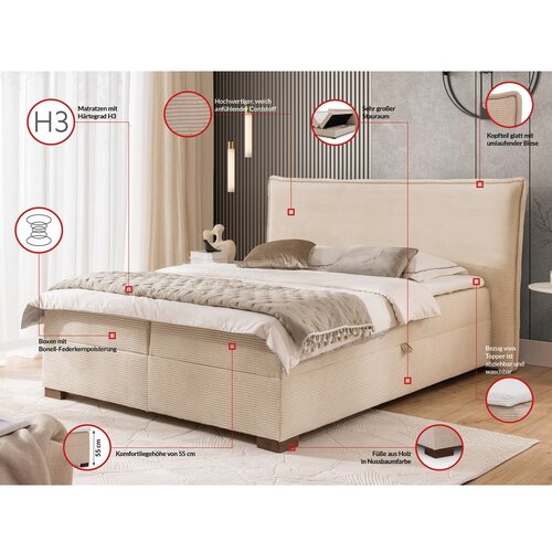 Ropez Bež boxspring postelja s prostorom za shranjevanje 140x200 cm Lysa &amp;ndash; Slike