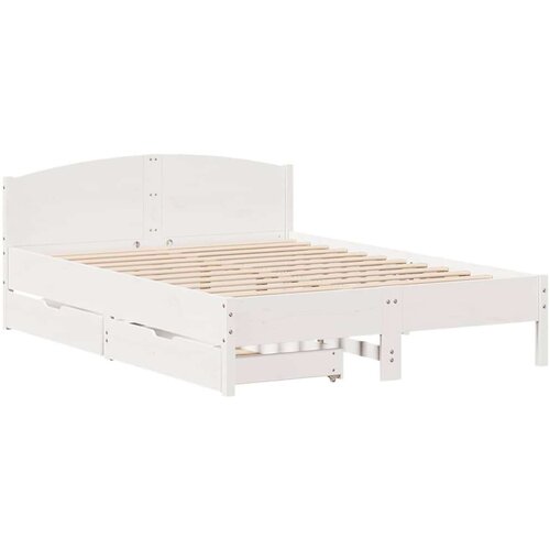 VidaXL Okvir kreveta bez madraca bijeli 135 x 190 cm masivna borovina Slike