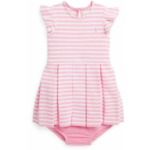 Polo Ralph Lauren Pamučna haljina za bebe boja: ružičasta, mini, širi se prema dolje