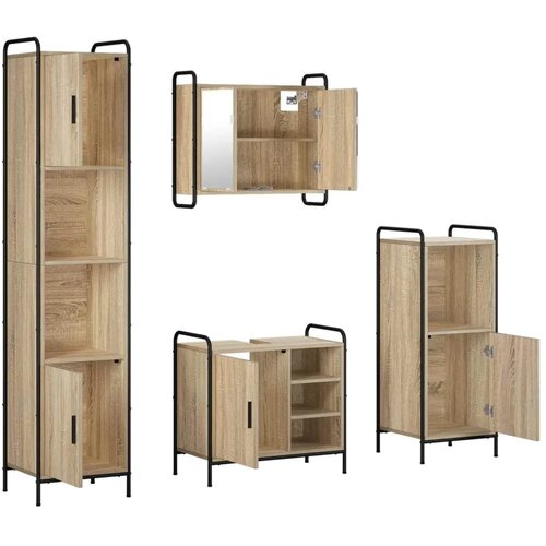  Set ormarića za kupaonicu 4 kom. Hrast sonoma 40 x 36 x 181 cm - Hrast sonoma Kupaonski ormarić (1 vrata i 1 polica) + viseći or Slike