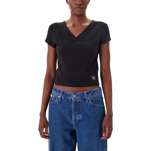 Calvin Klein Jeans Majice s kratkimi rokavi A- SS WOVEN LABEL RI LV047C910G Črna Slike