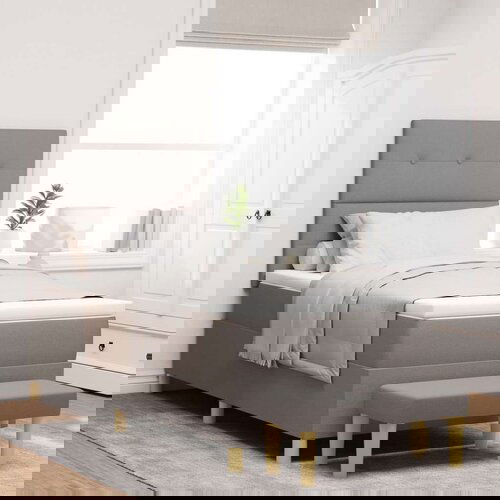 Box Postelja s podlogo z vzmetnico in klopjo Taupe 90x200 cm Tkanina, (22049542) Slike