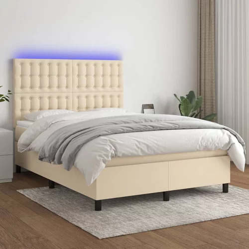 Krevet box spring s madracem LED krem 140x190 cm od tkanine