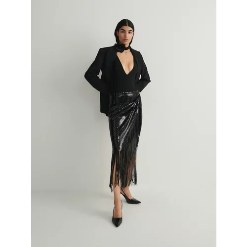 Reserved - Šljokičasta suknja s resama - crno